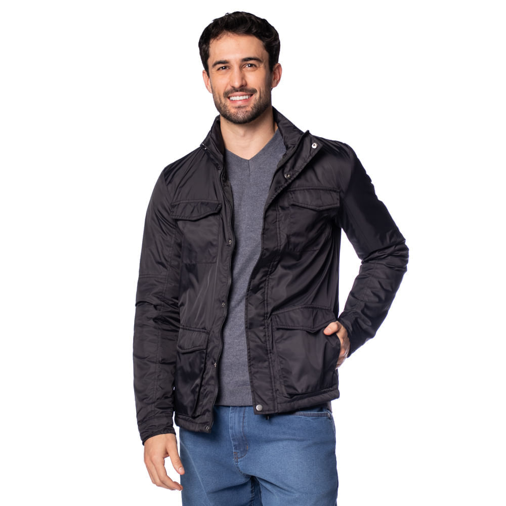 Jaqueta Masculina Sea Surf Bolsos Aplicados Preto