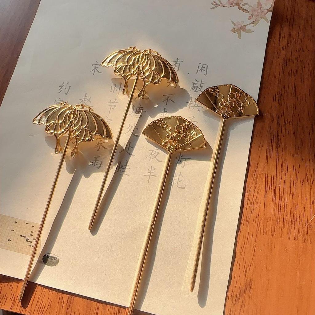 Grampo de cabelo dourado traje cocar novo chinês Cheongsam hairpin estilo Tang lindo Ming feito estilo chinês borboleta 