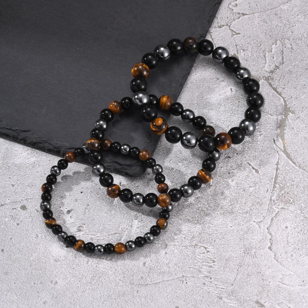 Pulseira Masculina Vnox Com Contas De Pedra Natural, Acessório De Moda De Hematita Elástica · foto 2