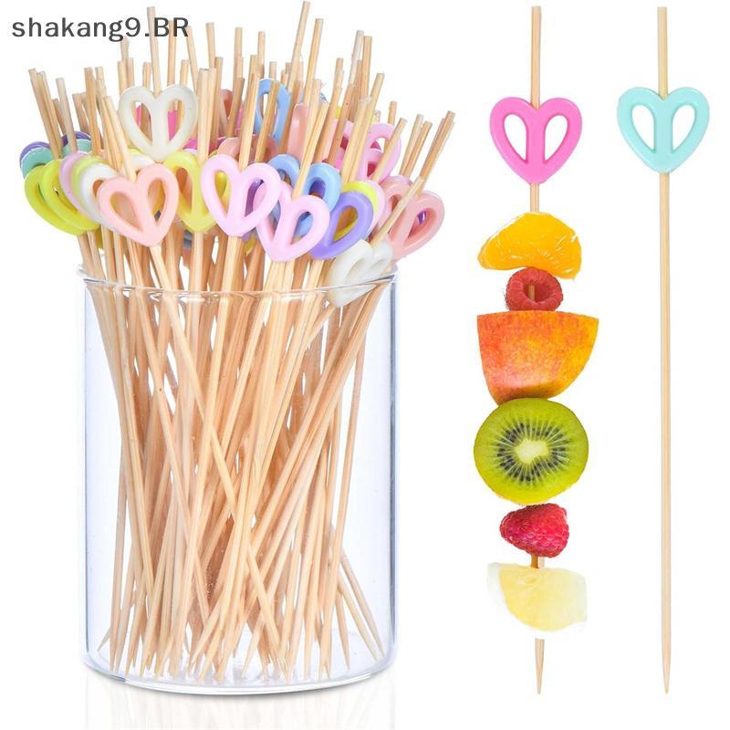 Sha Cotail Coração Bambu Pis 100 Pcs Multicolor Toothpis Bar Espetos De Bebida Para Decoração De Comida De Festa BR