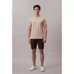 Camiseta Manga Curta Calvin Klein Jeans Masculino Logo Basico Peito - Caqui Claro