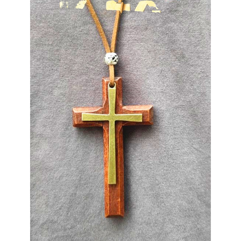 Madeira maciça artesanal cruz pingente colar longo camisola corrente Retro simples literário novo casal chinês pingente