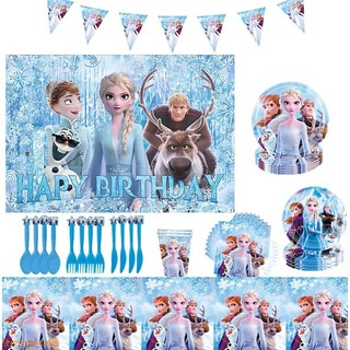 Frozen princesa Elsa placa de papel descartável copo de papel toalha toalha de mesa talheres festa de aniversário cena d