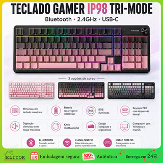 Teclado Gamer Sem Fio 3 Modos – Bluetooth + 2.4GHz + USB-C Com Sensação Mecânica, Design Elegante E Retroiluminado