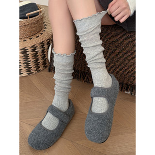 Cinza pilha bezerro meias femininas primavera outono bota meias Extra longas manter quente fogão meias altas combinando 