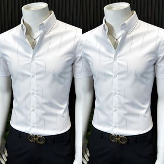 ❤Novidades❤❤ Camisa masculina de manga curta na moda magro-ajuste não-ferro polegada camisa de negócios High-End Casual 