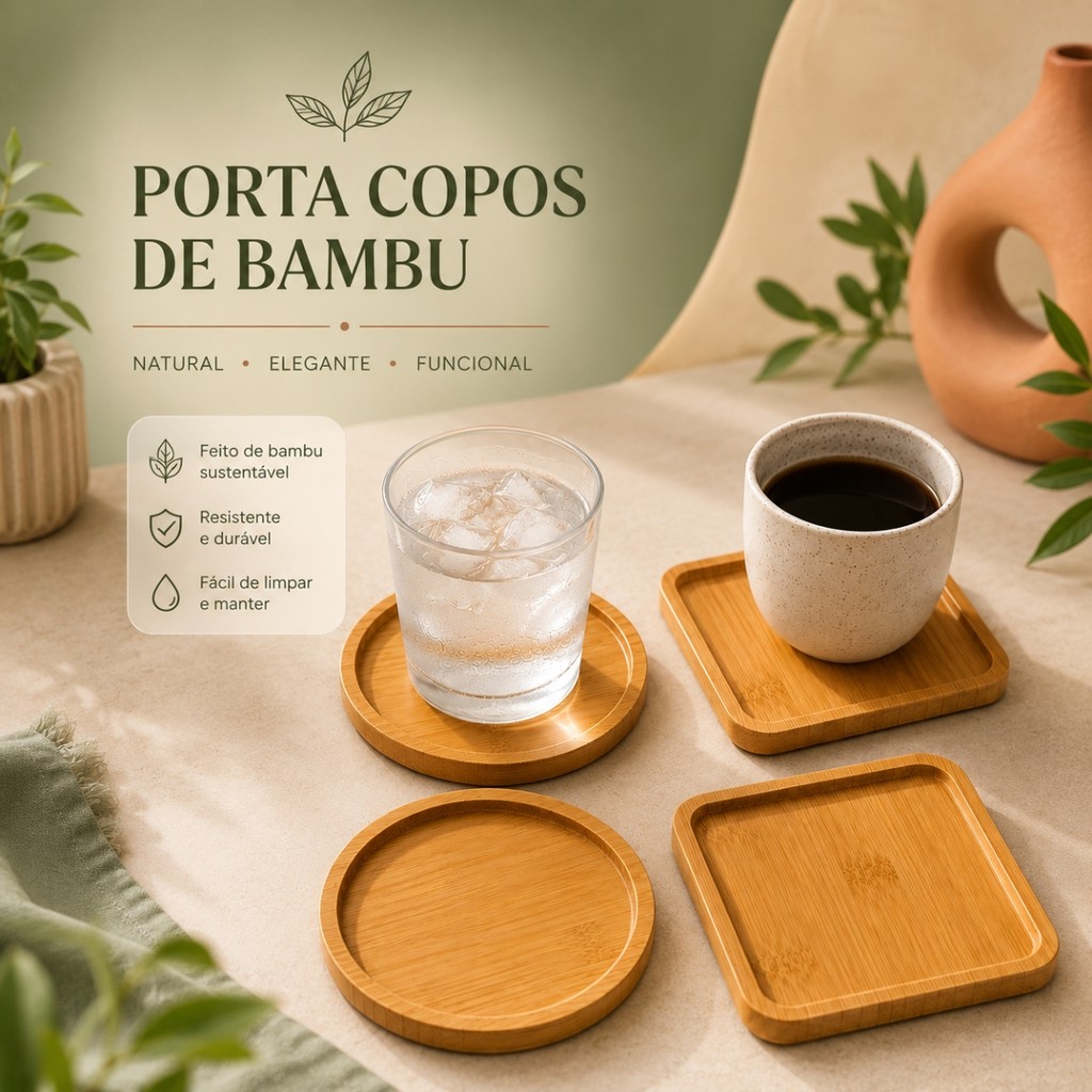 Kit apoio de copo Porta Copos 2 4 6 Quadrado Redondo Descansador Decoração Mesa Cozinha Natural