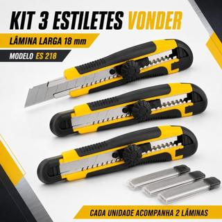 Kit 3 Estiletes Vonder ES 218 Largo 18 mm - 3 unidades com 6 lâminas (2 por estilete)