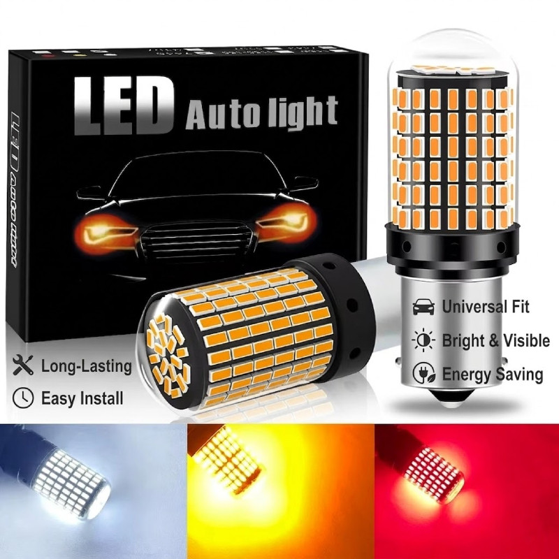 2 Lâmpadas LED de Sinalização para Carro S25 1156 BA15S P21W BAU15S PY21W 1157 BAY15D 3014 144 SMD Canbus
