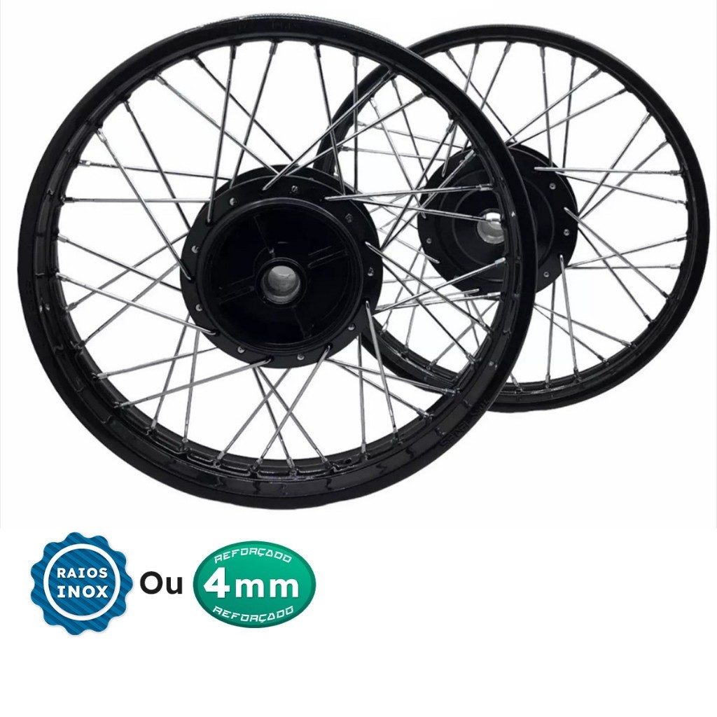 Par Roda Aro Biz 100 Biz 110 Biz 125 Cubo Preto Raios 4mm Cromado ou Inox