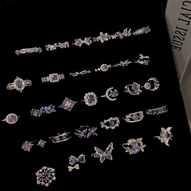 Anel de diamante Zircão Aristocrático Moda Anel de Prata Design Único Anel de Pedras Preciosas Artificiais Anel Aberto d