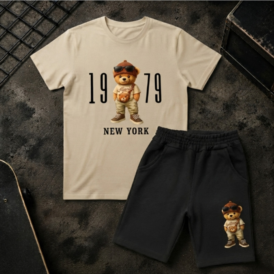 Kit Conjunto Masculino Bermuda + Camisa Conjunto Menino Infantil Kit infantil Bermuda Camisa Kids Não Encolhe Desbota