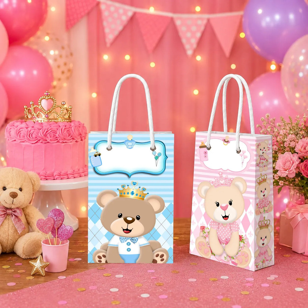 Sacolinhas Surpresa Personalizadas Chá Revelação Lembrancinha Aniversário Com Nome e Idade Sacola Papel Festa Infantil