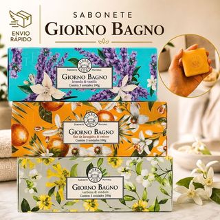 Kit 3 Sabonetes Giorno Bagno Laranjeira Lavanda Verbena 100Gr Cada - Presenteável Alta Perfumação