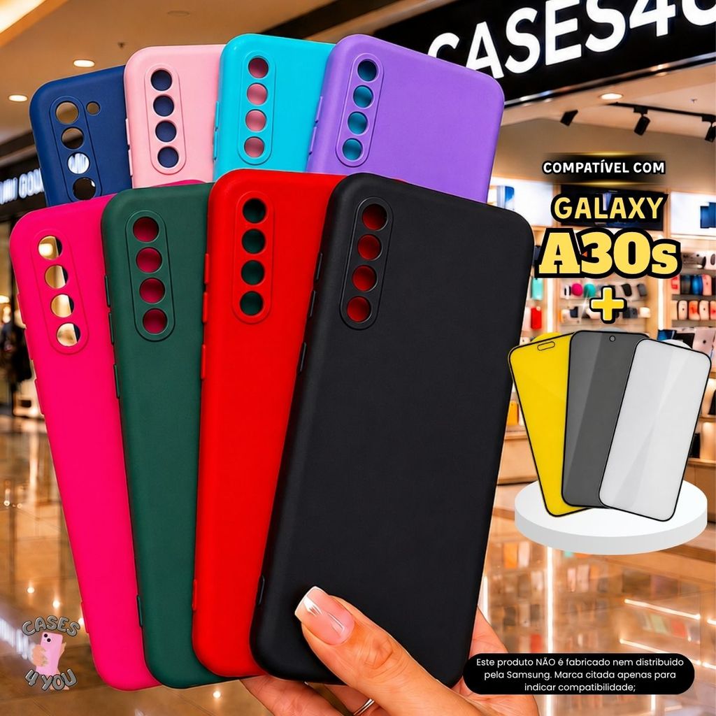 Capa Compatível com Galaxy A30s Capinha Aveludada Protetora + Película 3D Cerâmica Privacidade