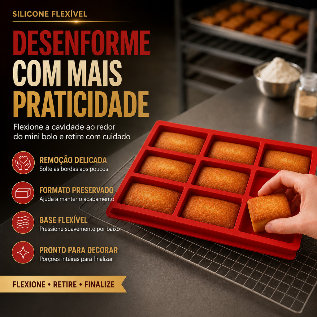 Molde Retangular de Silicone Durável Antiaderente com 9 Cavidades e Fácil de Desenformar para Bolos e Biscoitos