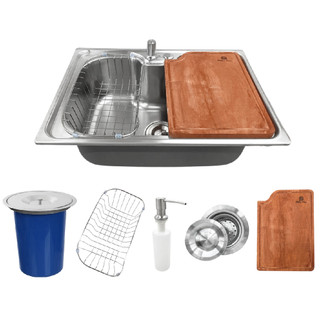 Kit Cuba Gourmet Aço Inox Tábua De Corte Lixeira Embutir 5l Aço Inox Escovado