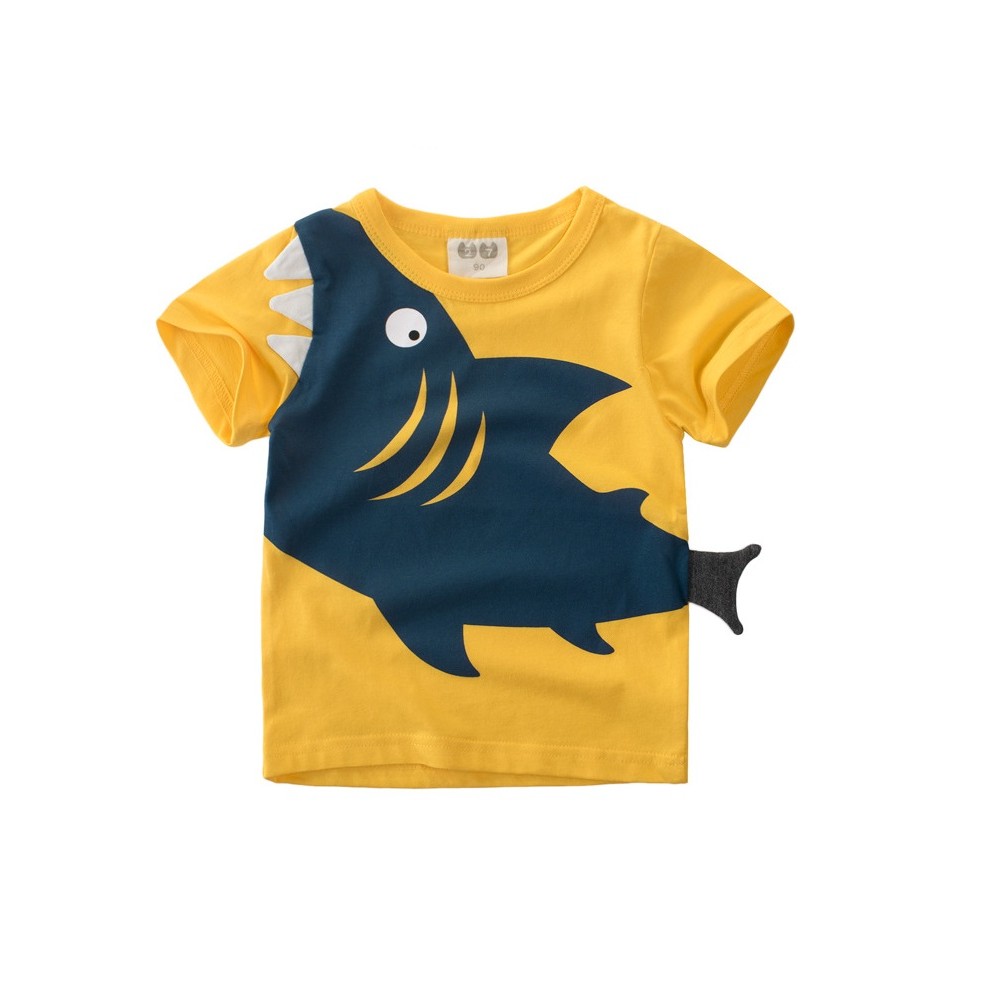Meninos camiseta de manga curta crianças puro algodão verão topos bebê meninos dos desenhos animados tubarão impressão ú