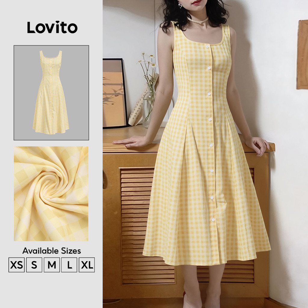 Lovito Vestido Casual com Estrutura Geométrica para Primavera/verão Amarelo Feminino LK6EDD009