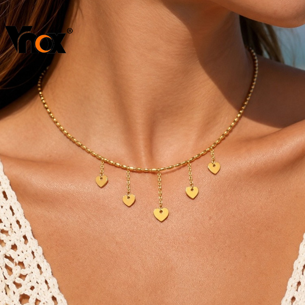 Vnox Feminino 18K Ouro Aço Inoxidável Arroz-Contas Colar , Borla Pingente Clavícula Corrente Casual Moda Jóias Presente