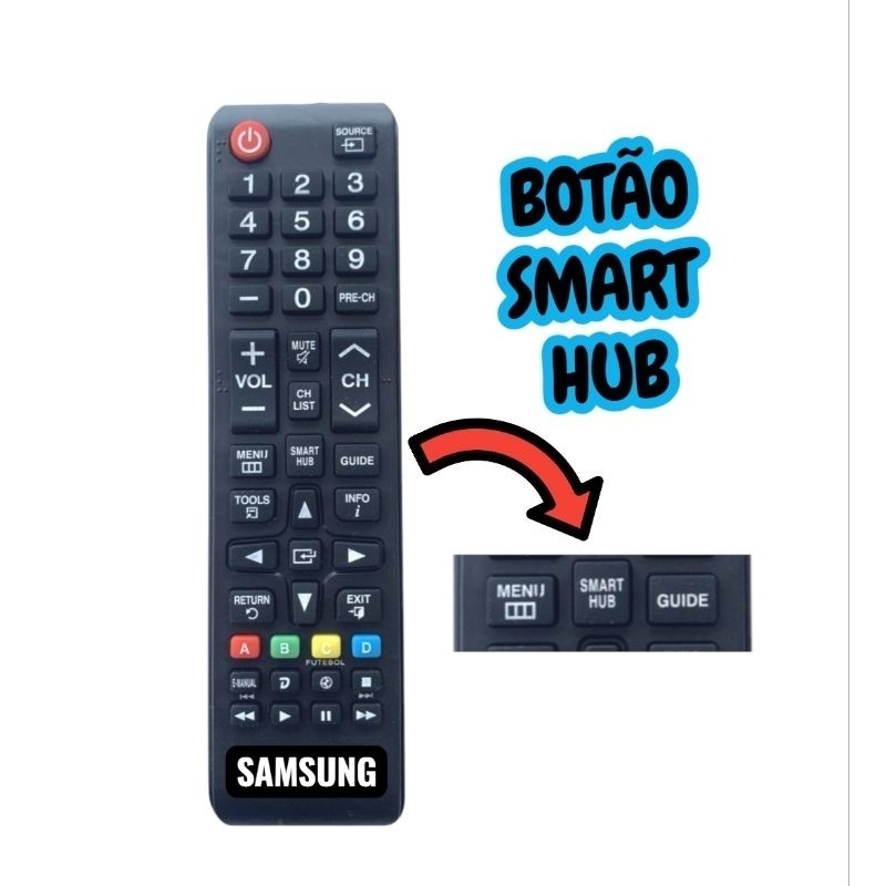 Controle Remoto Compativel Com Tv Samsung 4k Lcd Led Plasma Teclas Smart Hub E Futebol SKY-7028 FBG-7036