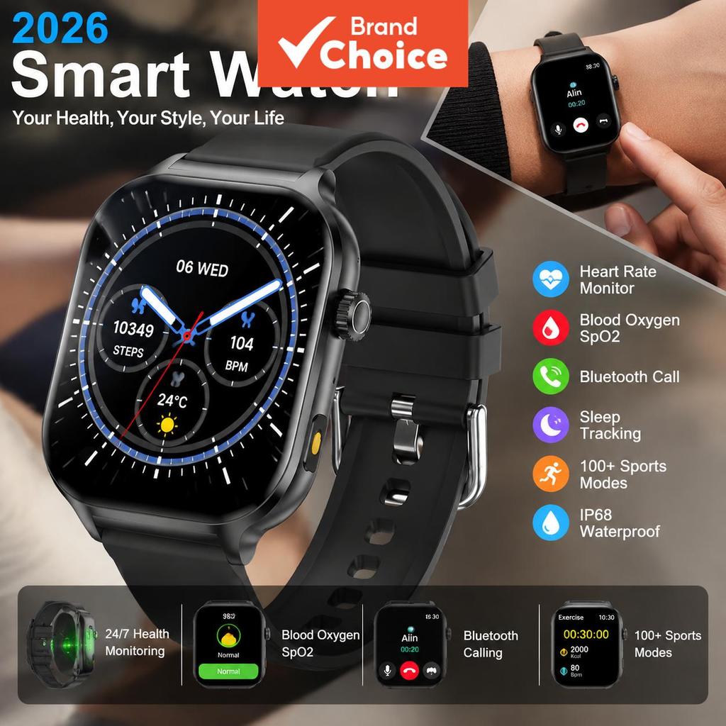 2026 Novo Smartwatch: Chamada Bluetooth, Rastreador de Fitness, Monitor de Frequência Cardíaca, Registro de Sono,