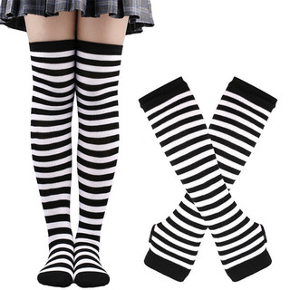 Conjunto de Cosplay Listrado com Meias e Luvas KCXK WU3N