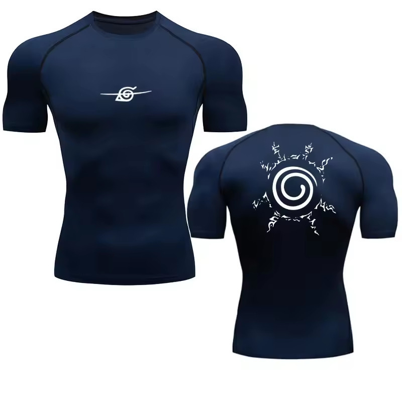Camiseta De Compressão apertada treino folha anime Manga Curta Academia Treino Esportiva Masculino