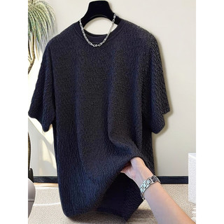 2025 novo estilo fino estilo de seda gelo de manga curta respirável solto tamanho grande camiseta verão Jacquard textura