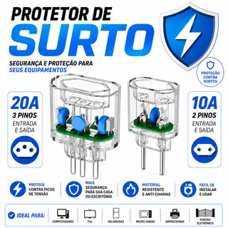 HREBOS Kit Protetor Contra Raios Surtos DPS Tomada 10A ou 20A Bivolt 3600W Fácil de usar, protegendo sua casa.