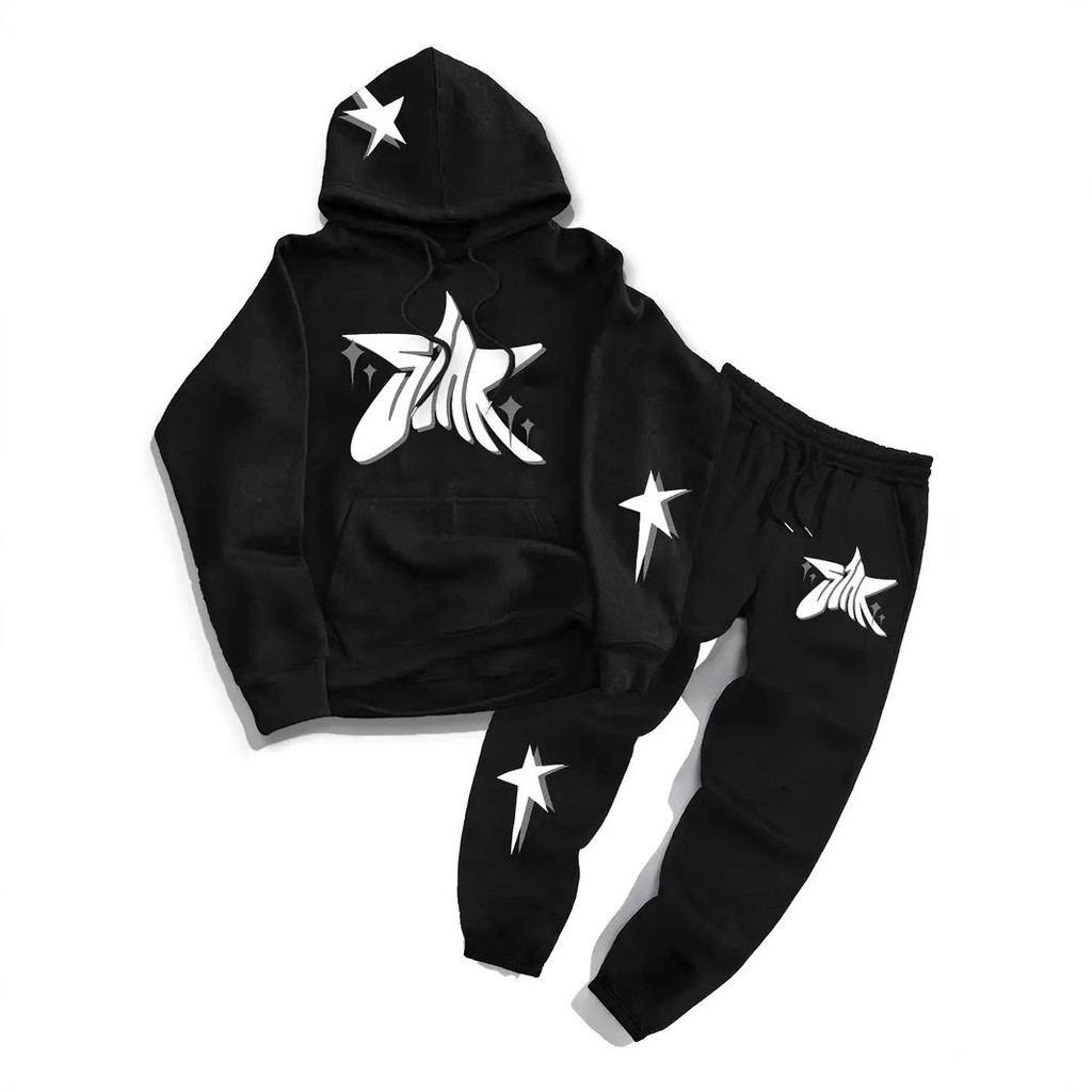 2026 American Street Wear Outono Lazer Esportes Estrela 3d Impresso Homens Mulheres Moletom Com Capuz Calças Terno