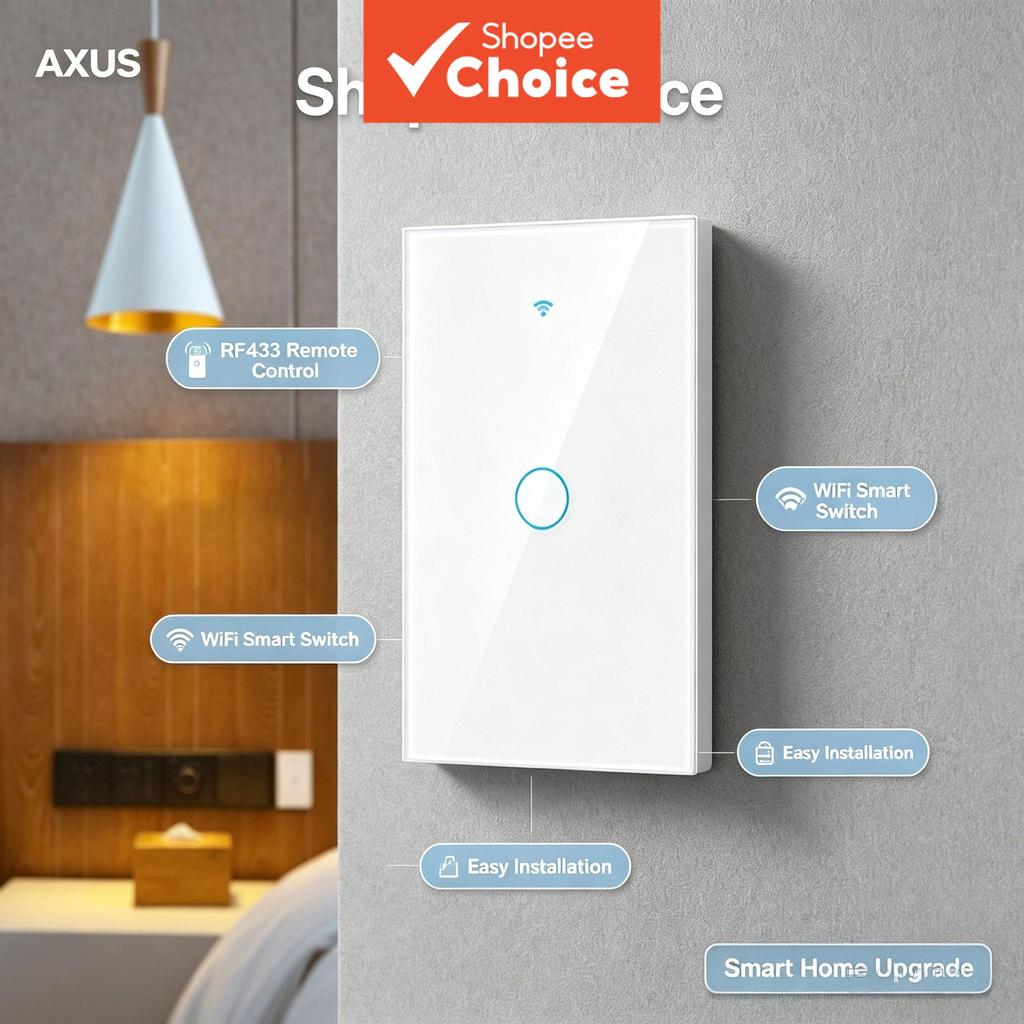 AXUS Para Interruptor de Parede Inteligente WiFi Tuya 1/2/3/4 Gang Painel Touch Fio Neutro/Sem Fio Neutro Controle por