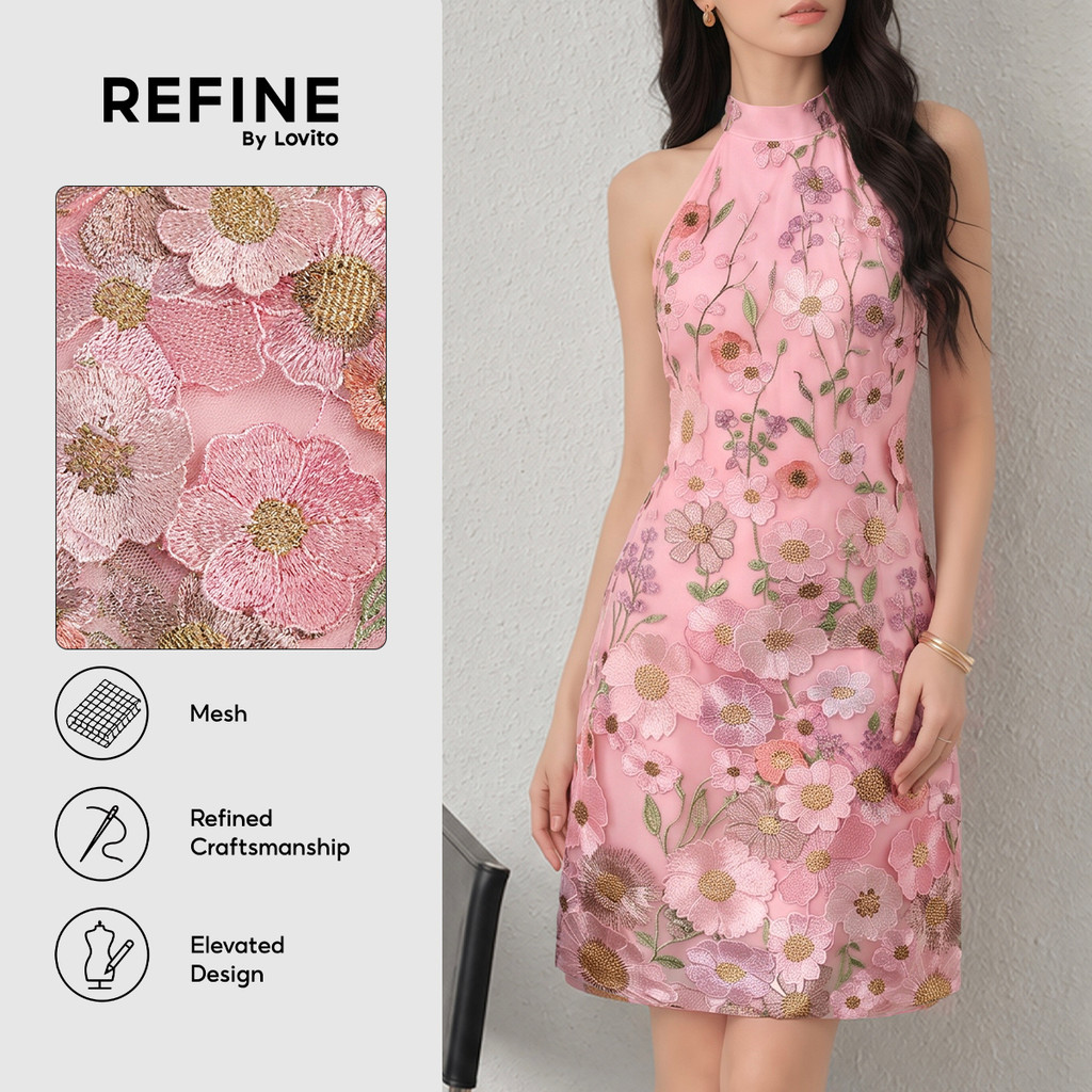 (Refine by Lovito) Vestido Elegante com Na Primavera/verão Rosa para mulheres Festa/Formal LR41E192