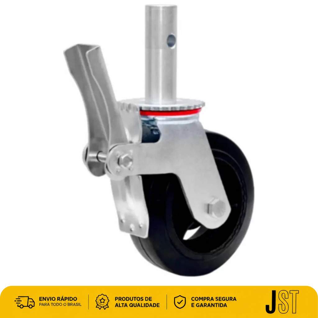 Rodízio Giratório para Andaime 6x2 300kg com Freio - JST Espiga Maciça