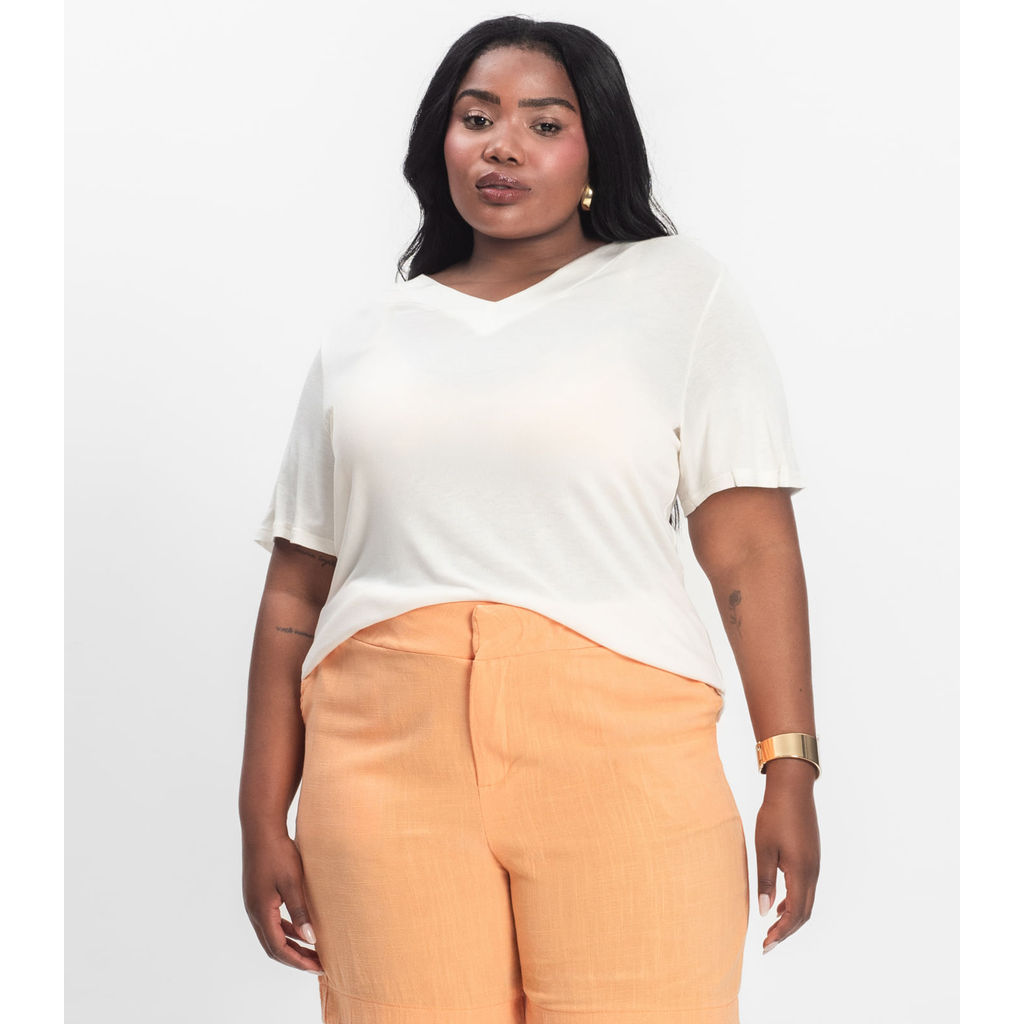 Blusa Visco Tricot Plus Size Secret Glam Bege
