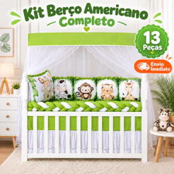 Kit Enxoval De Berço Safari 13 Peças Completo Para Berço Americano e Nacional