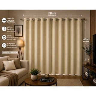 Cortina Blackout Ilhós Bege 200x140cm Tecido Escurecedor Bloqueio Luz Proteção Privacidade Quarto Sala