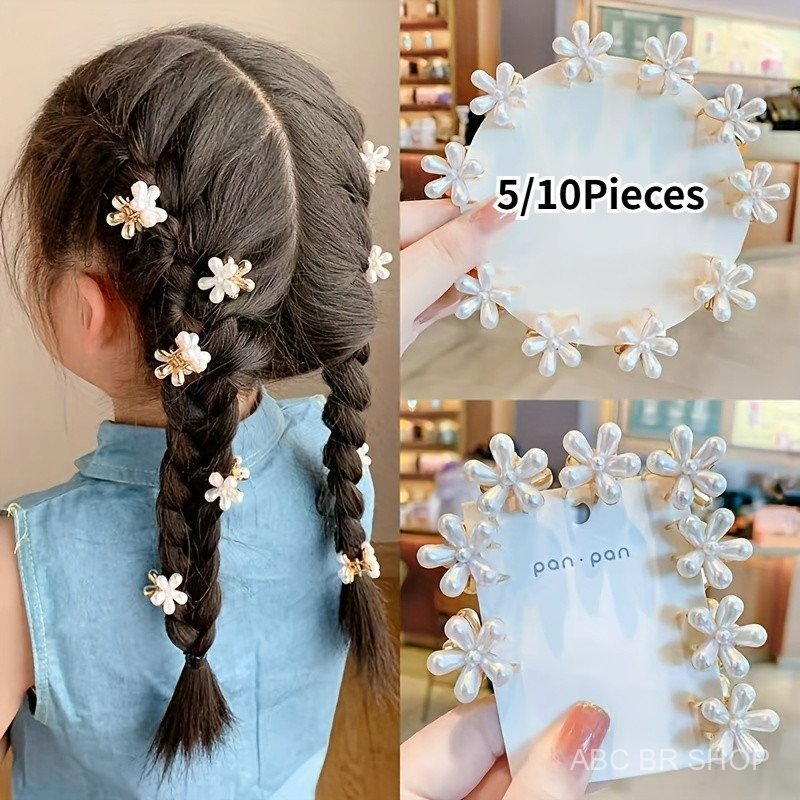 5 unidades de presilhas de cabelo infantis com pérolas, presilhas pequenas e delicadas, presilhas de cabelo com mini flo