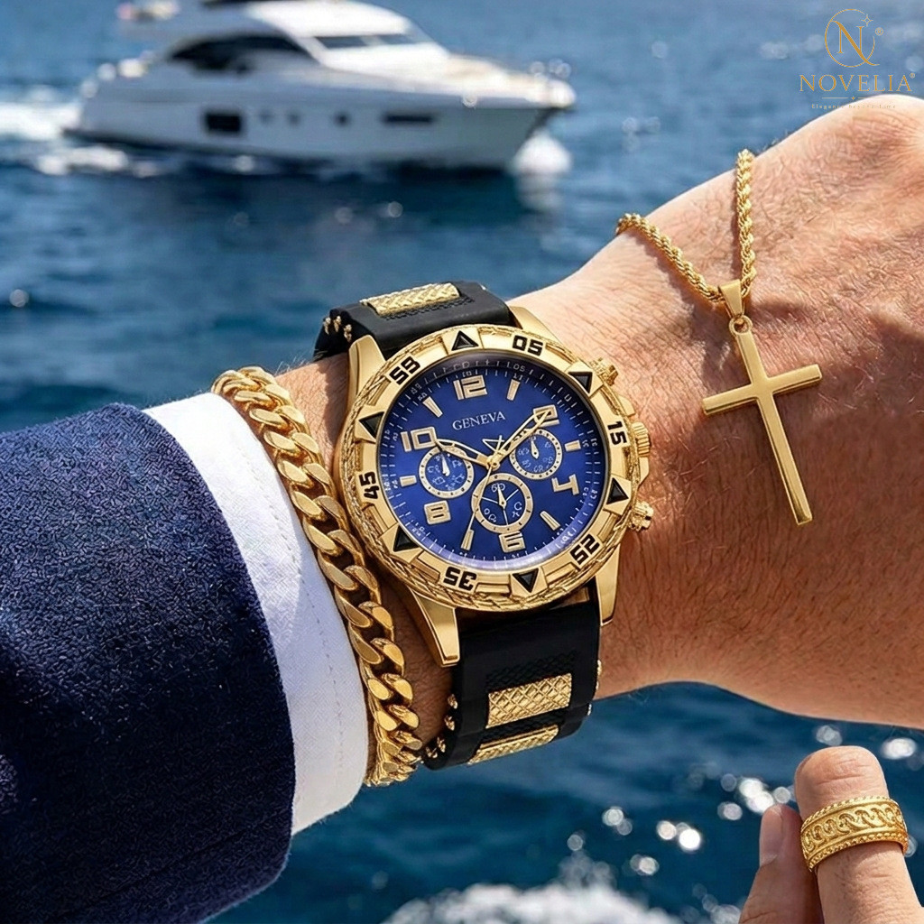 Relógio masculino com mostrador grande, estilo empresarial, pulseira de Silicone, relógio de quartzo