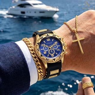 Relógio masculino com mostrador grande, estilo empresarial, pulseira de Silicone, relógio de quartzo