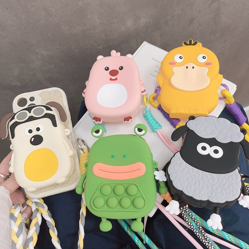 T Na Moda Dos Desenhos Animados Palma Cão Moeda Bolsa Do Telefone Móvel Clipe Traseiro Diagonal Corrente Corda Trançada 