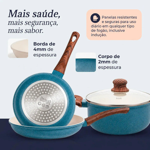 Jogo De Panelas 10 Peças Antiaderente Cerâmica Pfoa Free 2mm Cabos Soft Touch 3 Camadas Indução ppg pro Ecoglide — imagem 2 de 2