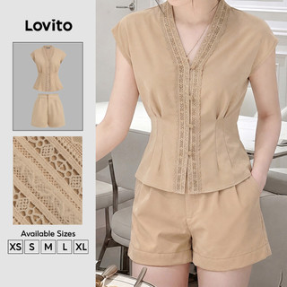Lovito Conjunto de Shorts Casuais Botão Primavera/verão Conjunto de Shorts Cáqui para mulheres SHK8P1D536