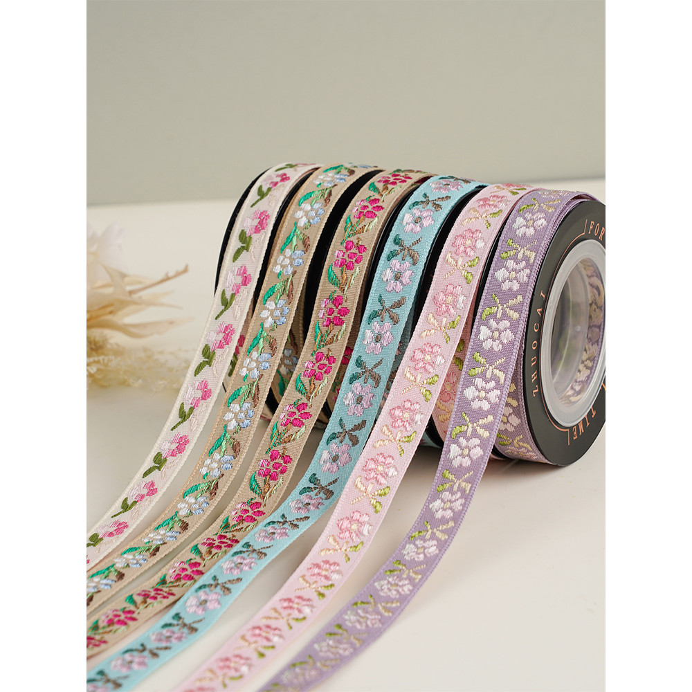 Zhuocai 1cm fita Floral fresca início do verão estilo Pastoral fita bordada artesanal flor presente decoração fita