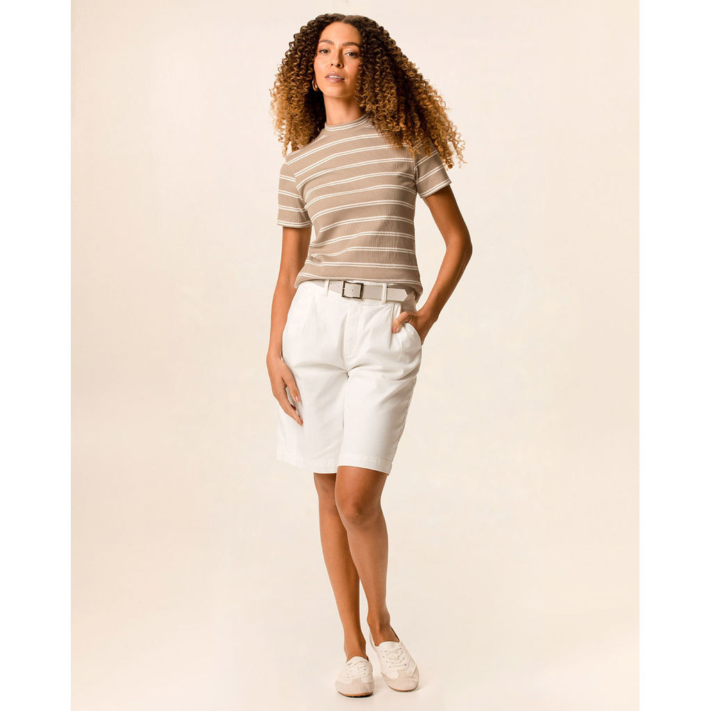 Bermuda Feminina Jorts Cintura Alta Com Cinto Em Sarja Stretch