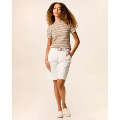 Bermuda Feminina Jorts Cintura Alta Com Cinto Em Sarja Stretch