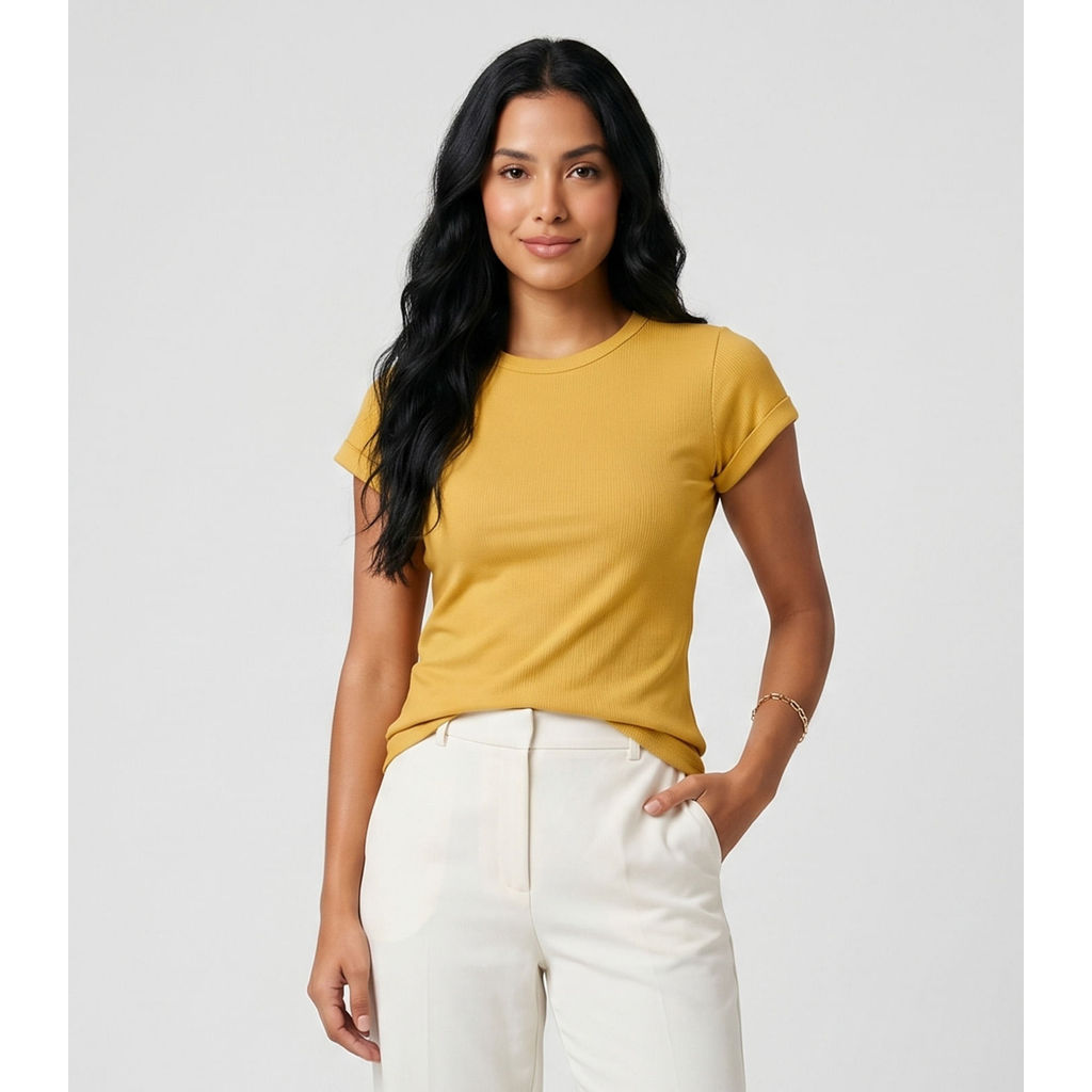 Blusa Feminina Básica Algodão Infinita Cor Amarelo