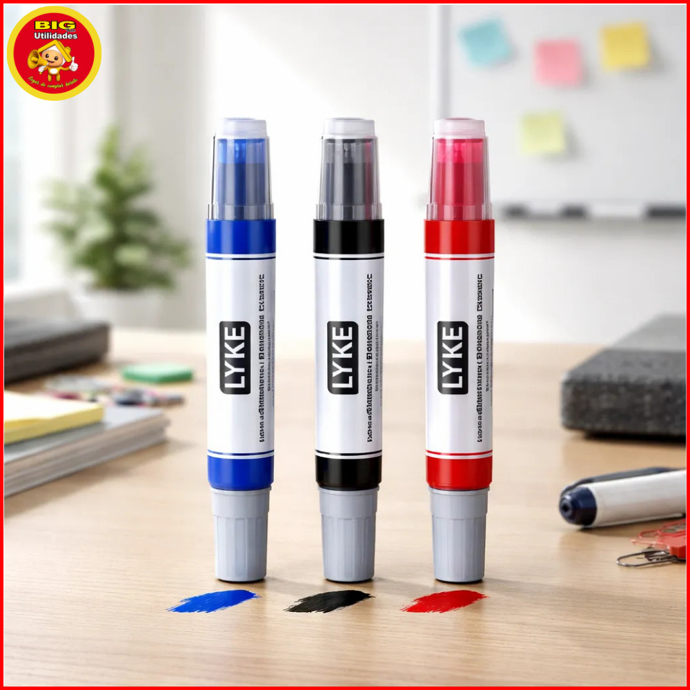 Kit Marcador Profissional Recarregável Refil Quadro Branco Azul Preto Vermelho Ponta Trocavel Lyke