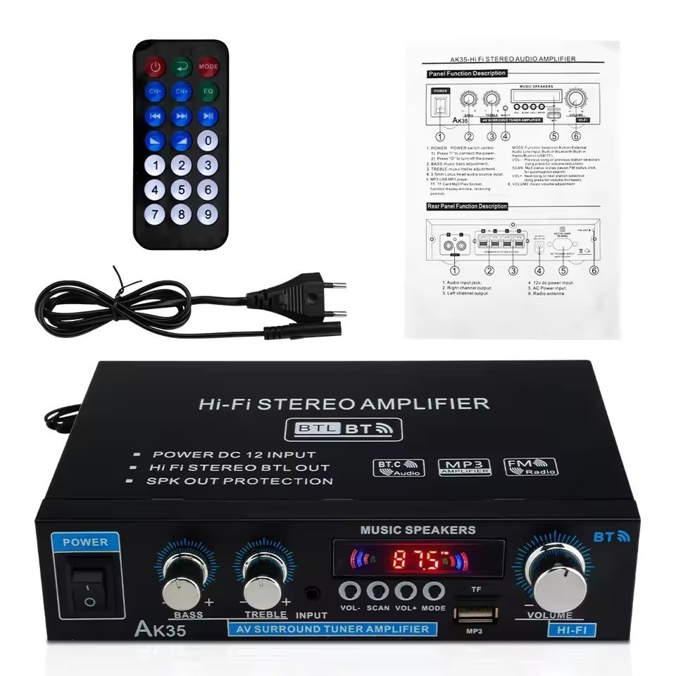 Amplificador De Som Bluetooth 110V 220V Bivolt 30W+30W Hi-Fi Mini Digital FM USB 2.0 Canais Controle Remoto — imagem 2 de 2