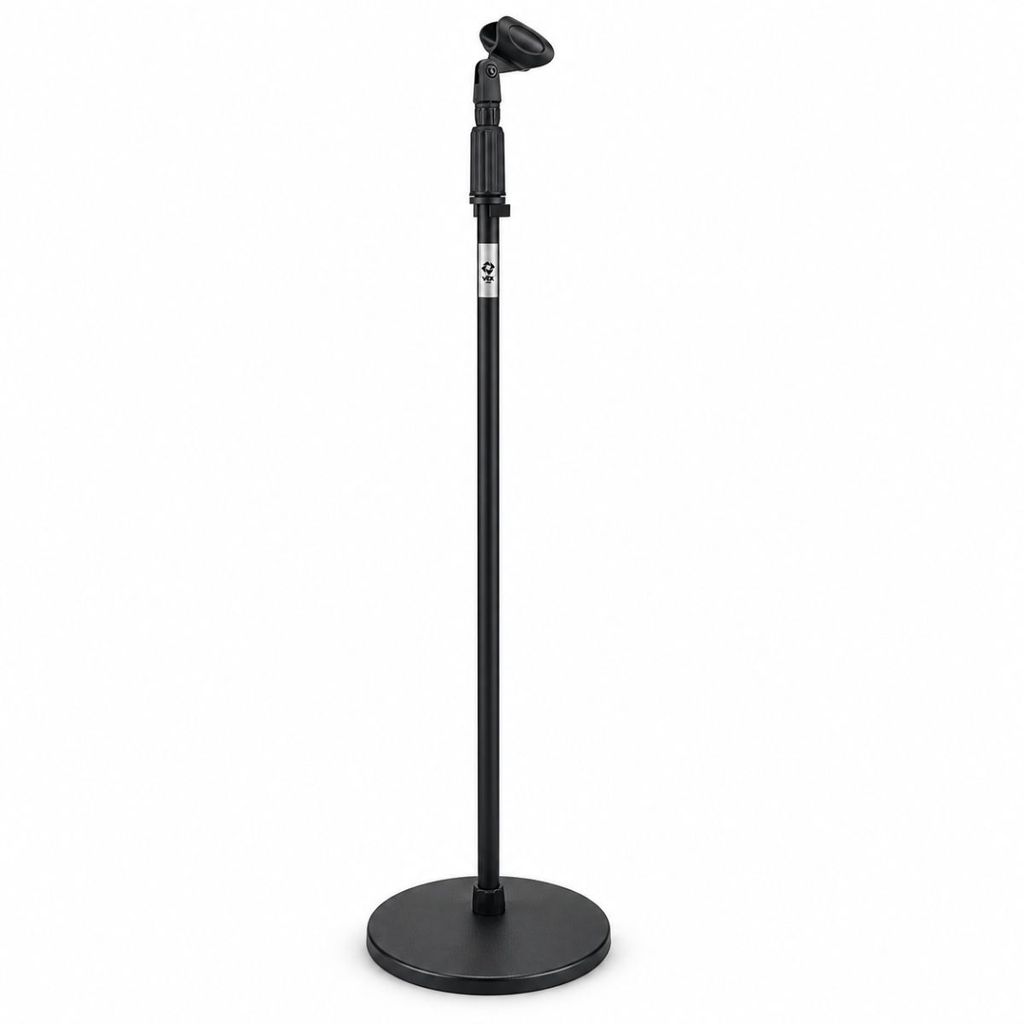 Suporte Pedestal Para Microfone VTX Audio VT605 Metal Preto Base Circular Ajustável 180cm Encaixe Universal Rotação 360°